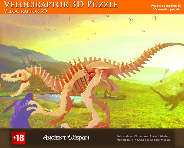 Houten 3d puzzle Velociraptor