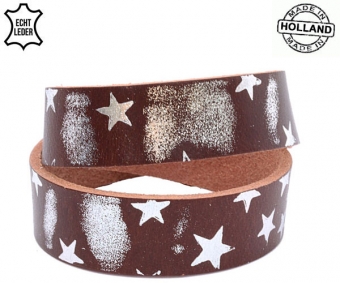 Lederen armband BROWN breed met sterren