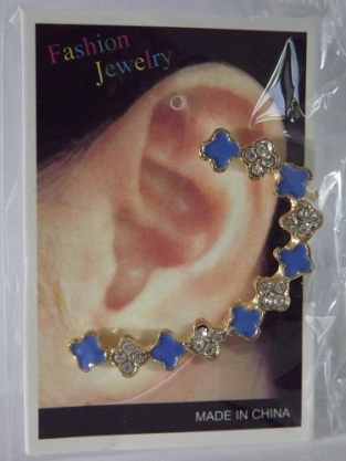 Earcuff bloem strass blauw