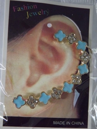 Earcuff bloem strass lichtblauw