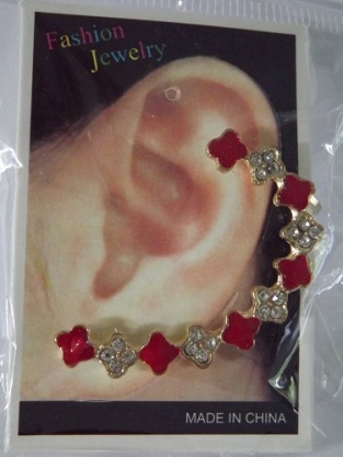 Earcuff bloem strass rood