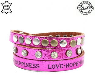 Lederen armband PINK met tekst