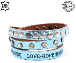 Lederen armband BLUE met tekst