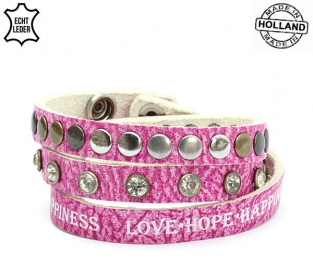 Lederen armband PINK met print en tekst