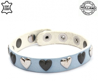 Lederen armband BLUE met hartjes