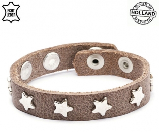 Lederen armband Brown met ster studs