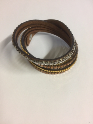 Wikkelarmband bruin met strass