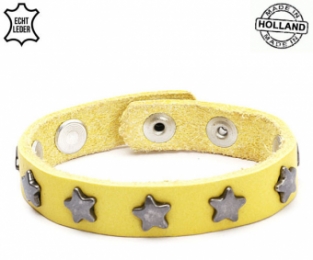 Lederen armband YELLOW met zilvergrijze ster studs