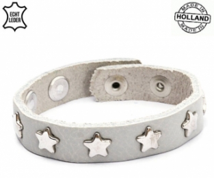 Lederen armband GREY met lichte ster studs