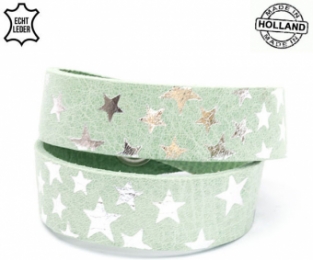 Lederen armband GREEN breed met sterren