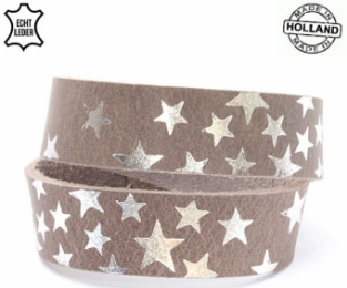 Lederen armband GREY breed met sterren