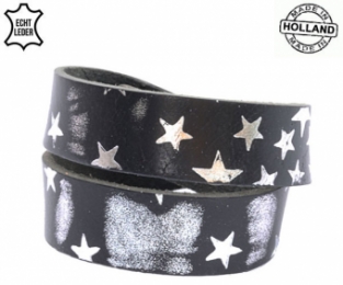 Lederen armband BLACK breed met sterren