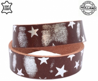 Lederen armband BROWN breed met sterren