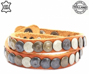 Lederen armband LIGHTBROWN unisex met ronde studs