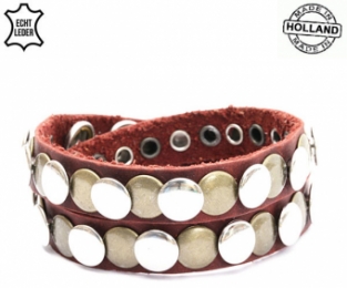 Lederen armband BROWN met ronde studs