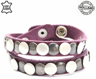 Lederen armband PURPLE met ronde studs