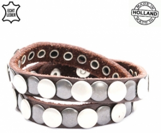 Lederen armband DARKBROWN unisex met ronde studs