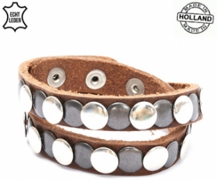 Lederen armband MIDDLE BROWN met ronde studs