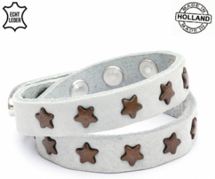 Lederen armband LIGHT GREY met donkere ster studs