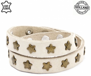 Lederen armband BEIGE met ster studs