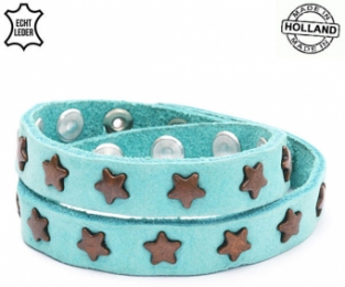 Lederen armband LIGHT BLUE met donkere ster studs