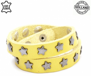 Lederen armband YELLOW met ronde studs