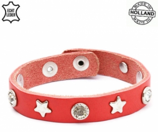 Lederen armband RED met ster en ronde studs