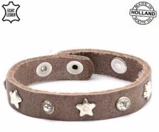 Lederen armband BROWN met ster en ronde studs