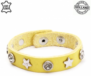 Lederen armband YELLOW met ster en ronde studs