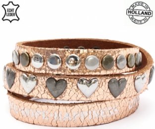 Lederen armband PINK met hart  en ronde studs